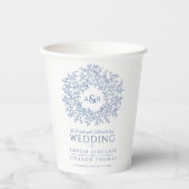 Blaue handgezeichnete Mono-Art-Hochzeit auf Weiß Pappbecher (Vorderseite)