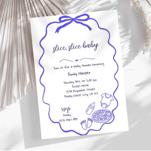 Blaue handgezeichnete Pizza-Baby-Shower-Einladung Einladung