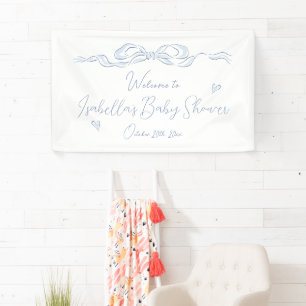 Blaue handgezeichnete Schleife Baby Shower Willkom Banner