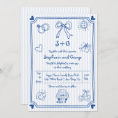 Blaue handgezeichnete Schnabeldoodle, Streifen Hoc Einladung (Vorne/Hinten)