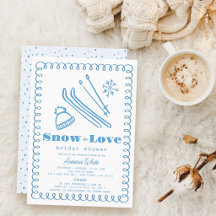Blaue handgezeichnete Schneeeinladung zur Hochzeit