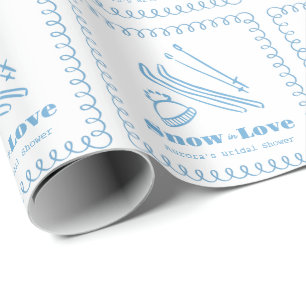 Blaue handgezeichnete Schneeliebeselemente auf Bra Geschenkpapier