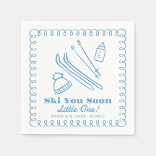 Blaue handgezeichnete Ski bald Junge Baby-Party Serviette