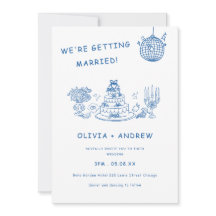 Blaue handgezeichnete skurrile funky Hochzeit
