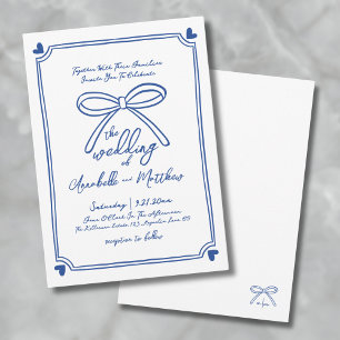 Blaue Handgezeichnete Verträumte Schleife Hochzeit Einladung