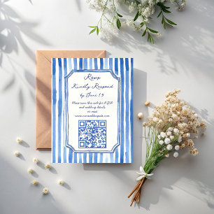 Blaue handgezeichnete Vintage-Streifen-Hochzeit RSVP Karte