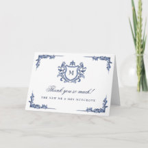 Blaue handgezeichnete Vintage-Wappen-Monogramm-Hoc