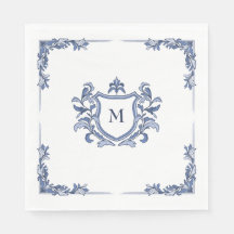 Blaue handgezeichnete Vintage-Wappen-Monogramm-Hoc