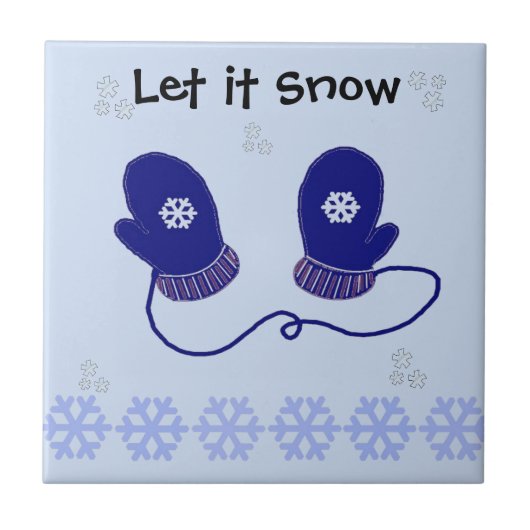Blaue Handschuhe und Schneeflocken Fliese (Vorderseite)