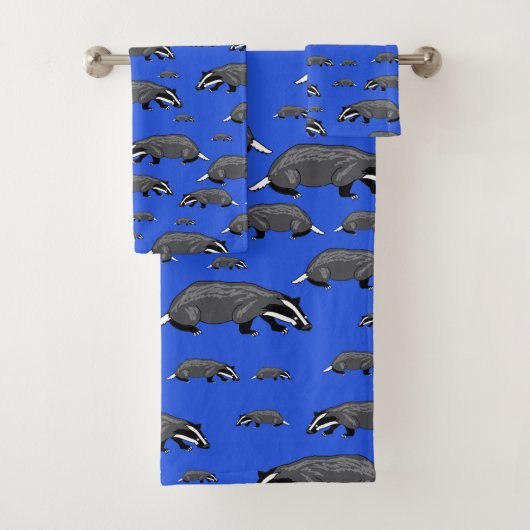 Blaue Handtücher mit Badger Cartoon (Insitu)