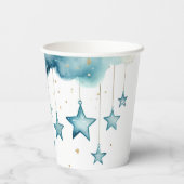 Blaue hängende Sterne Papiertasse Pappbecher (Rückseite)