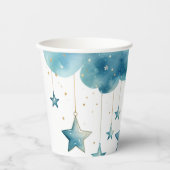 Blaue hängende Sterne Papiertasse Pappbecher (Vorderseite)