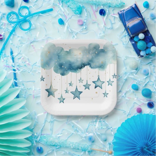 Blaue hängende Sterne Pappteller (Party)