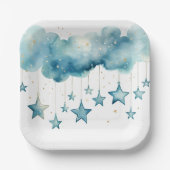 Blaue hängende Sterne Pappteller (Vorderseite)