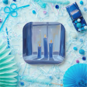 Blaue Hanukka-Kerzen Aquarell Pappteller (Party)