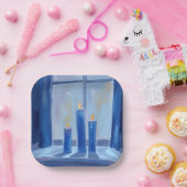Blaue Hanukka-Kerzen Aquarell Pappteller (Party)