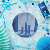 Blaue Hanukka-Kerzen Aquarell Pappteller (Party)