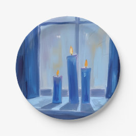 Blaue Hanukka-Kerzen Aquarell Pappteller