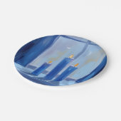 Blaue Hanukka-Kerzen Aquarell Pappteller (Schrägansicht)