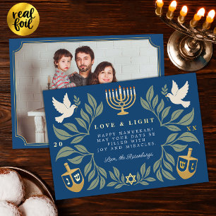 Blaue Hanukkah jüdische Tauben-Foto Folien Feiertagskarte