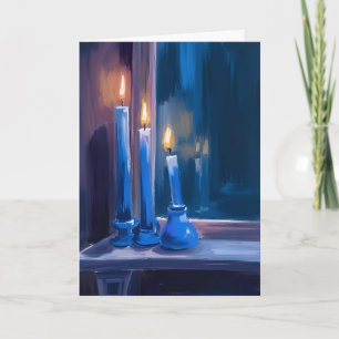 Blaue Hanukkah-Kerzen Aquarell Feiertagskarte