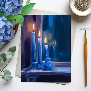 Blaue Hanukkah-Kerzen Aquarell Feiertagskarte