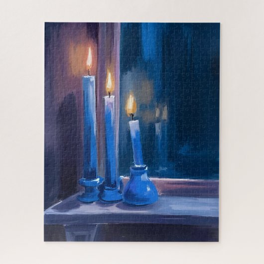 Blaue Hanukkah-Kerzen Aquarell Puzzle (Vertikal)