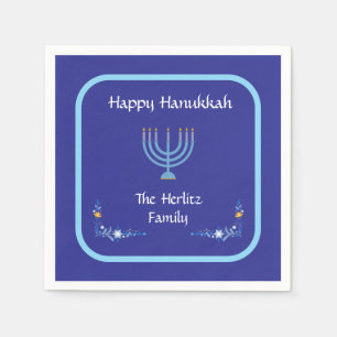 Blaue HANUKKAH Menora Anpassen NAME Serviette