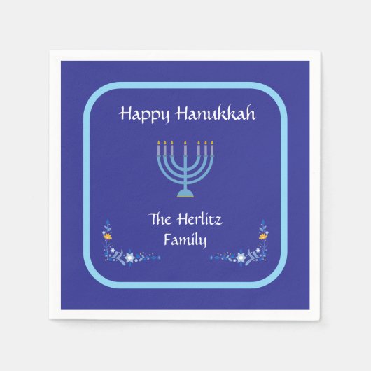 Blaue HANUKKAH Menora Anpassen NAME Serviette (Vorderseite)
