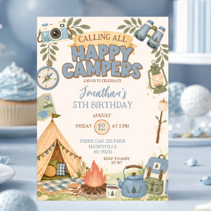 Blaue Happy Campers Geburtstagseinladung Einladung