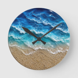Blaue Harz-Wellen-Optik Strand Sand Ozean Küste Runde Wanduhr