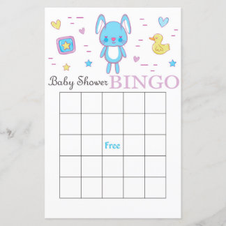 Blaue Hasen-Baby-Shower-Bingo-Karte