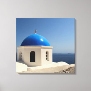Blaue Haube auf Santorini Leinwanddruck
