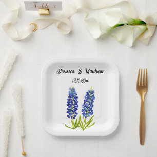 Blaue Hauben Blaues Blumenmuster Boho Aquarell-Hoc Pappteller