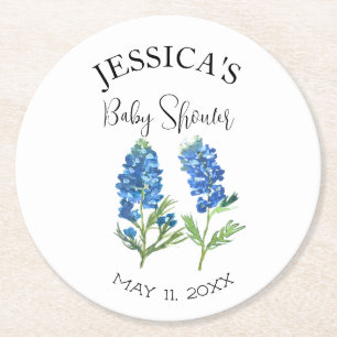 Blaue Hauben Blumen Texas Baby Shower Mädchen Runder Pappuntersetzer
