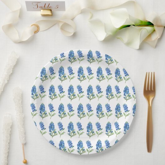 Blaue Hauben Texas Blaue Blumen Aquarell Pappteller (Hochzeit)