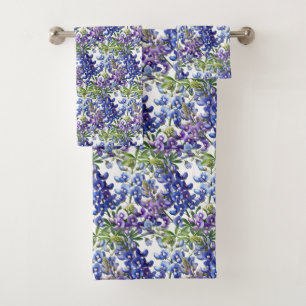 Blaue Hauben Texas Staatsblaue Blumen Aquarell Badhandtuch Set