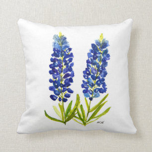 Blaue Hauben Texas State Blumen Lupine Aquarell  Kissen