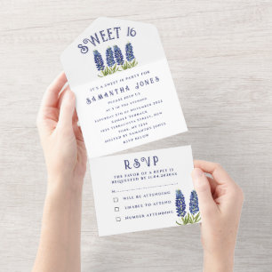 Blaue Hauben Texas Wildblumen Sweet 16 Sechzehn All In One Einladung