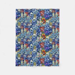 Blaue Hauben und Wildblumen Fleecedecke