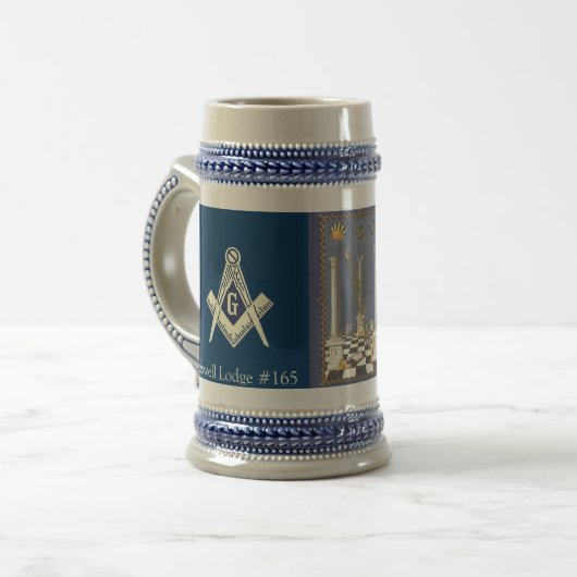 Blaue Häuschen-FreimaurerTasse Bierglas (Vorderseite Links)