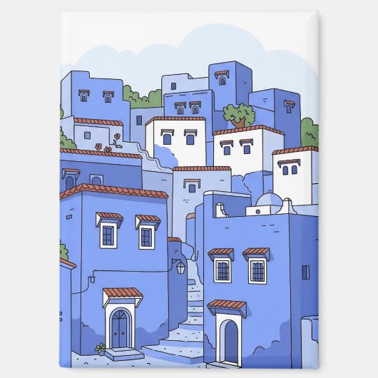 Blaue Häuser in Chefchaouen Marokko Reise Magnet (Vorderseite)