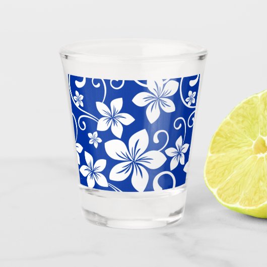 BLAUE HAWAII-MUSTER IN KÖNIGSBLAU SCHNAPSGLAS (Vorderseite)