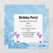 BLAUE HAWAIIAN BUBBLES & CRYSTALS GEBURTSTAG EINLADUNG (Vorne/Hinten)