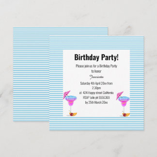 BLAUE HAWAIIAN STRIPED THEMA BIRTHDAY PARTEI EINLADUNG