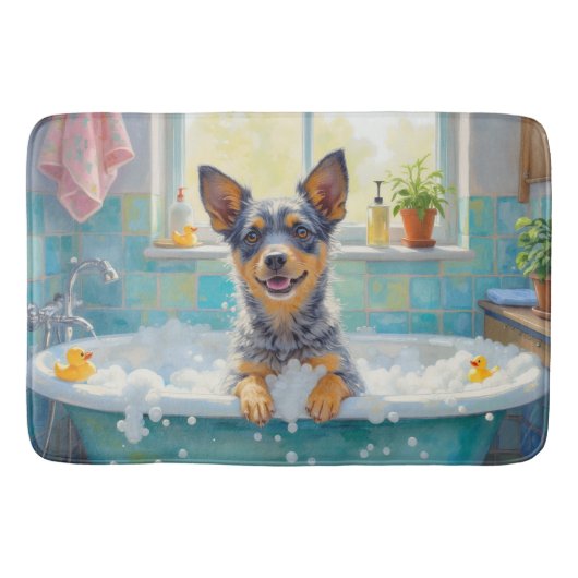 Blaue Heeler-Badezeit Fröhliche Badezimmerdekorati Badematte (Vorderseite)