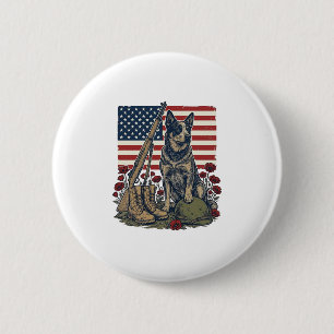 Blaue Heeler-patriotische Gedenk-Retro-Gravur S Button