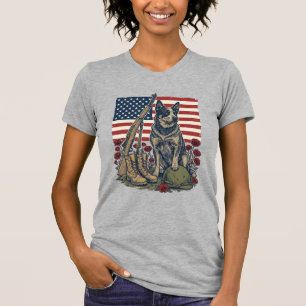 Blaue Heeler-patriotische Gedenk-Retro-Gravur S T-Shirt