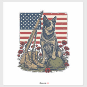 Blaue Heeler-patriotische Gedenk-Vintage-Engraving Aufkleber