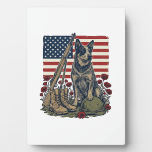 Blaue Heeler-patriotische Gedenk-Vintage-Engraving Fotoplatte
